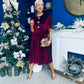 Colette Puff Sleeve Gold Detail Velvet Dress Burgundy