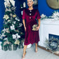 Colette Puff Sleeve Gold Detail Velvet Dress Burgundy