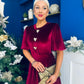 Colette Puff Sleeve Gold Detail Velvet Dress Burgundy