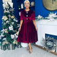 Colette Puff Sleeve Gold Detail Velvet Dress Burgundy