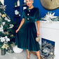 Colette Puff Sleeve Gold Detail Velvet Dress Forest
