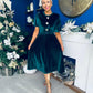 Colette Puff Sleeve Gold Detail Velvet Dress Forest