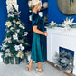 Colette Puff Sleeve Gold Detail Velvet Dress Forest