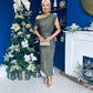 Gemma Sparkle Off The Shoulder Draped Top Midi Dress Gold