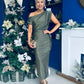 Gemma Sparkle Off The Shoulder Draped Top Midi Dress Gold