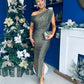 Gemma Sparkle Off The Shoulder Draped Top Midi Dress Gold