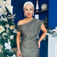 Gemma Sparkle Off The Shoulder Draped Top Midi Dress Gold