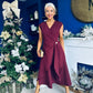 Annette Gold Buckle wrapy Midi Dress Wine