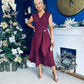 Annette Gold Buckle wrapy Midi Dress Wine