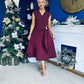 Annette Gold Buckle wrapy Midi Dress Wine