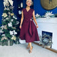 Annette Gold Buckle wrapy Midi Dress Wine
