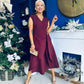 Annette Gold Buckle wrapy Midi Dress Wine