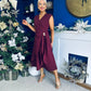 Annette Gold Buckle wrapy Midi Dress Wine