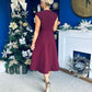 Annette Gold Buckle wrapy Midi Dress Wine