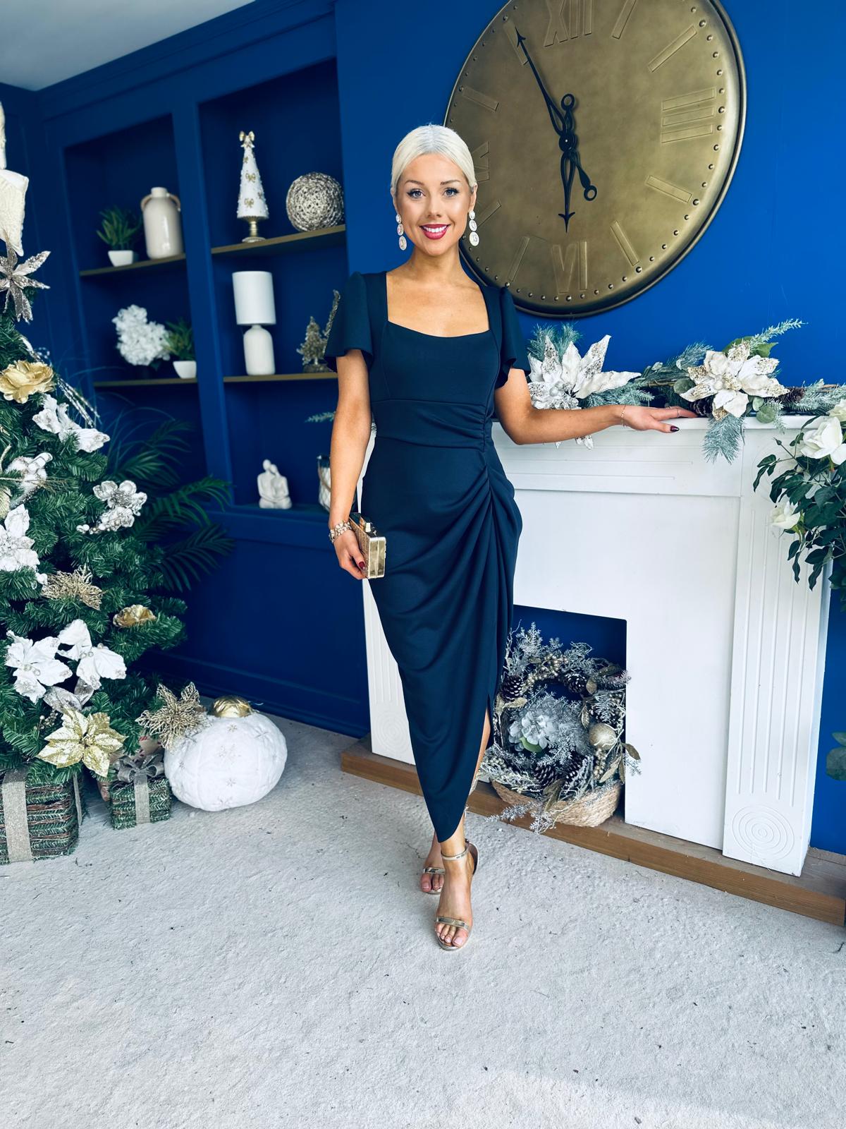Gabriella Gathered Detail Occasion Dress Navy