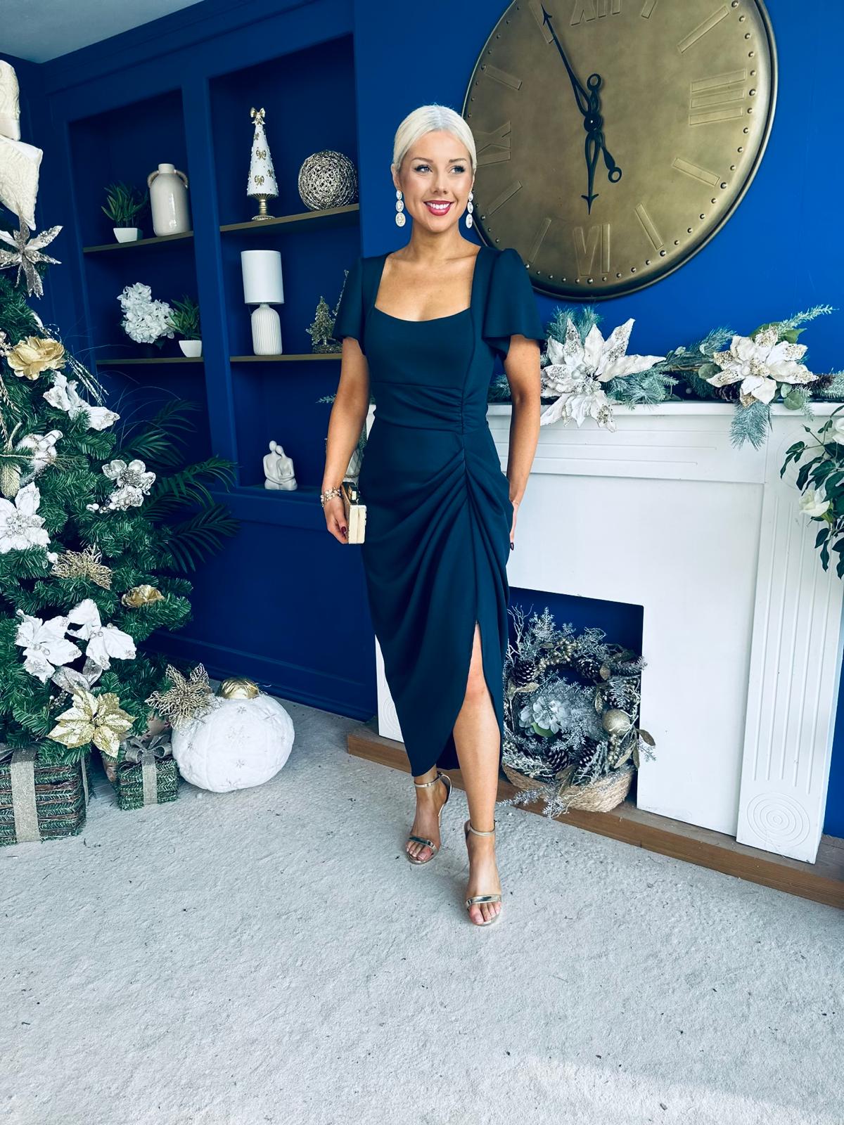 Gabriella Gathered Detail Occasion Dress Navy