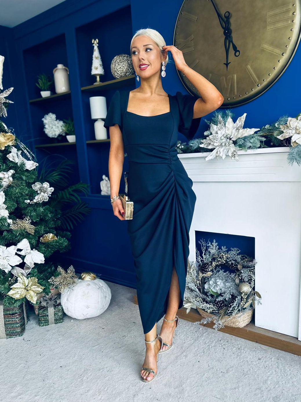 Gabriella Gathered Detail Occasion Dress Navy