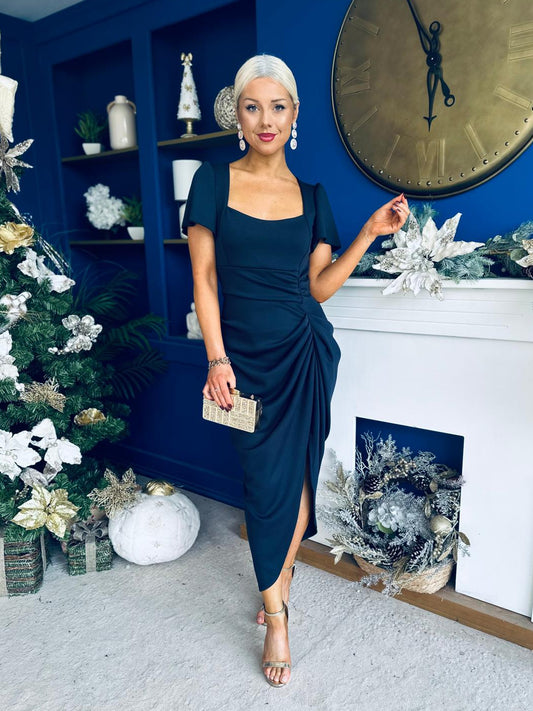 Gabriella Gathered Detail Occasion Dress Navy