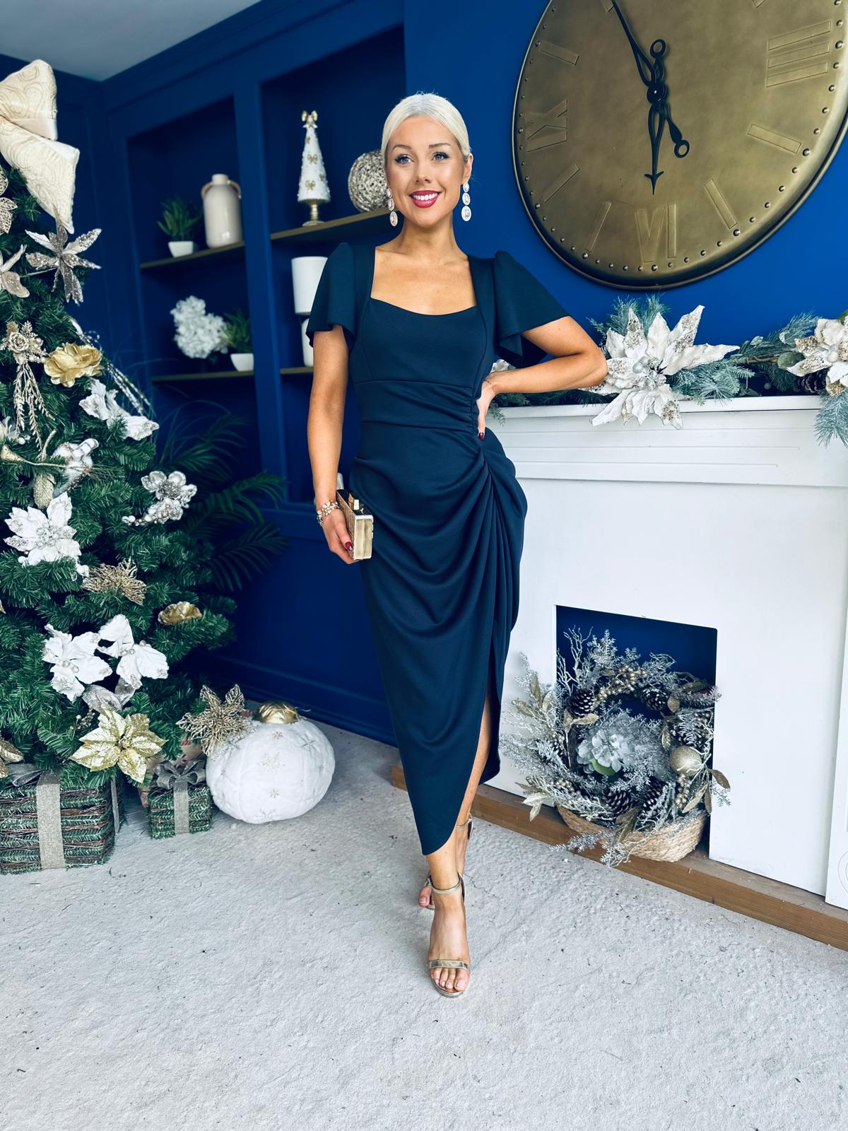 Gabriella Gathered Detail Occasion Dress Navy