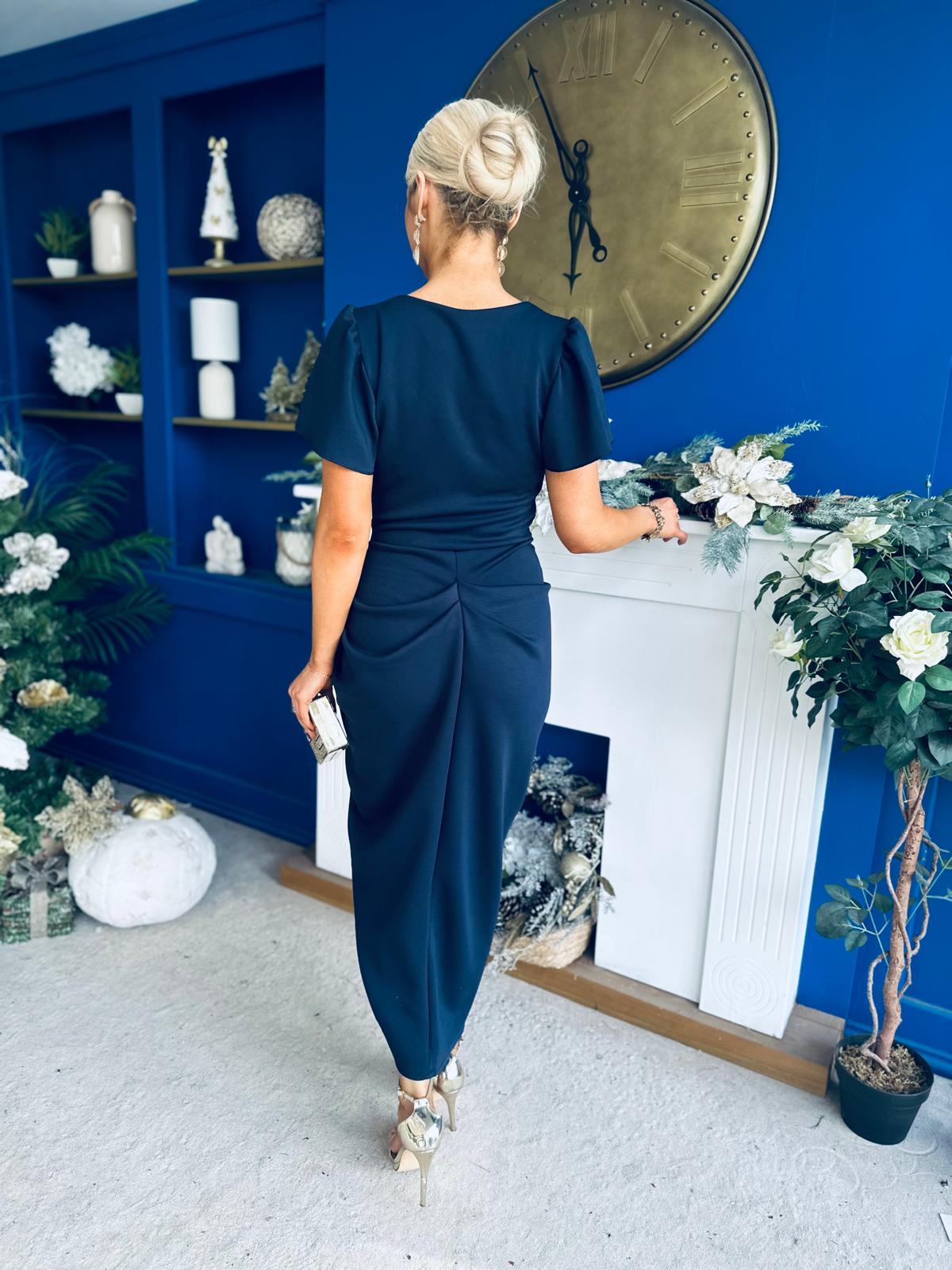 Gabriella Gathered Detail Occasion Dress Navy