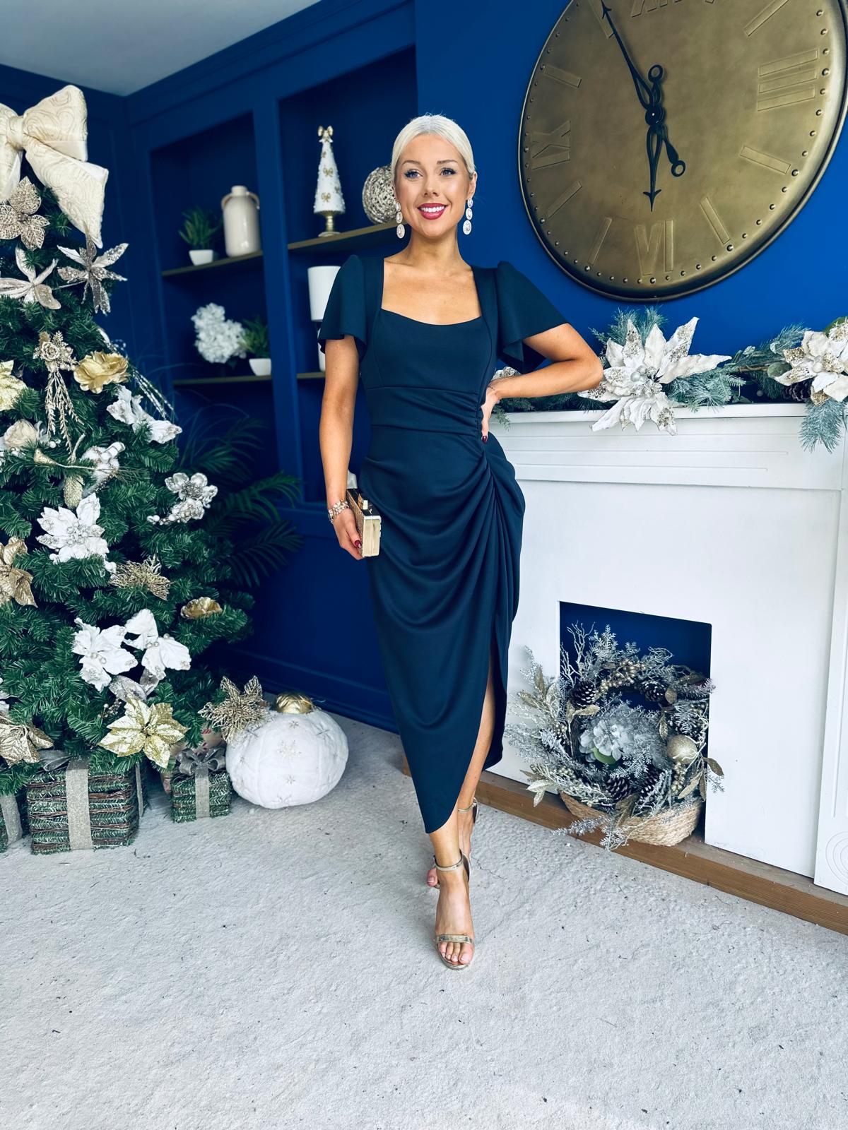 Gabriella Gathered Detail Occasion Dress Navy