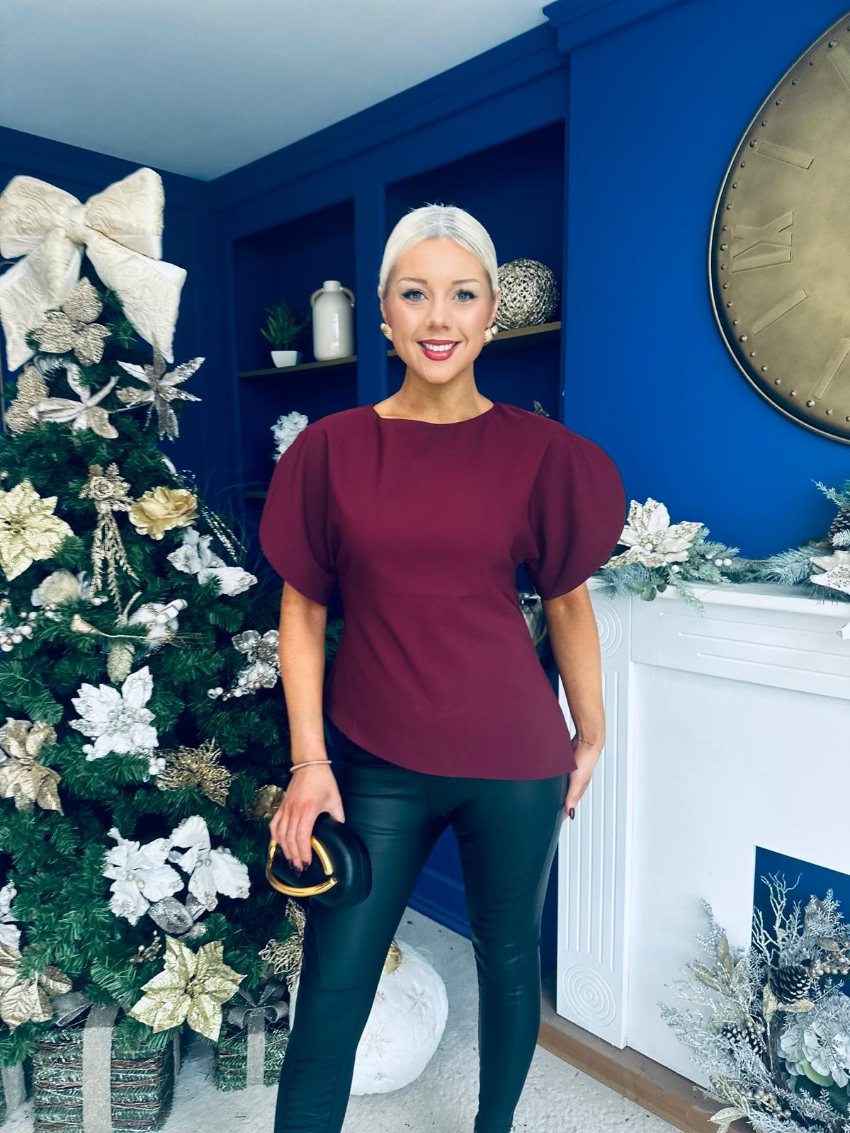 LilyMae Split Sleeve Asymetric Top Wine