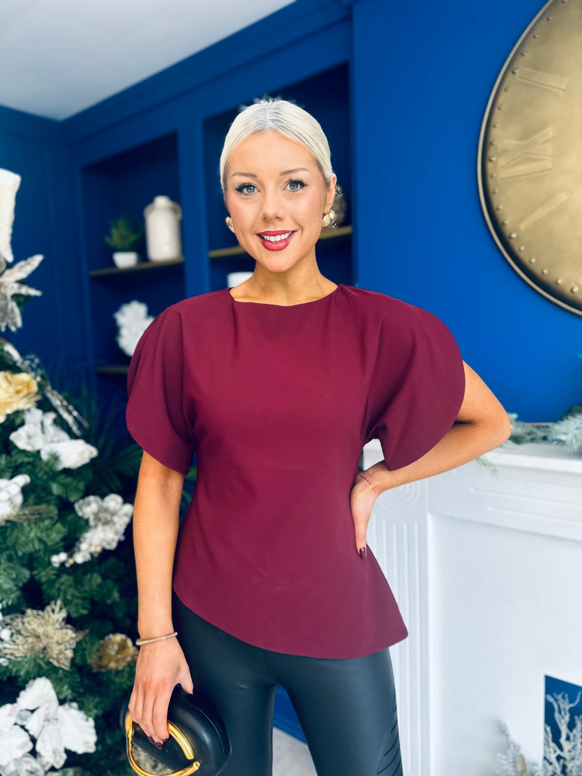 LilyMae Split Sleeve Asymetric Top Wine