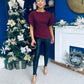 LilyMae Split Sleeve Asymetric Top Wine