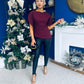 LilyMae Split Sleeve Asymetric Top Wine