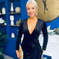 Eleanor Plunge Neck Velvet Occasion Dress Black
