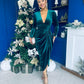 Eleanor Plunge Neck Velvet Occasion Dress Forest