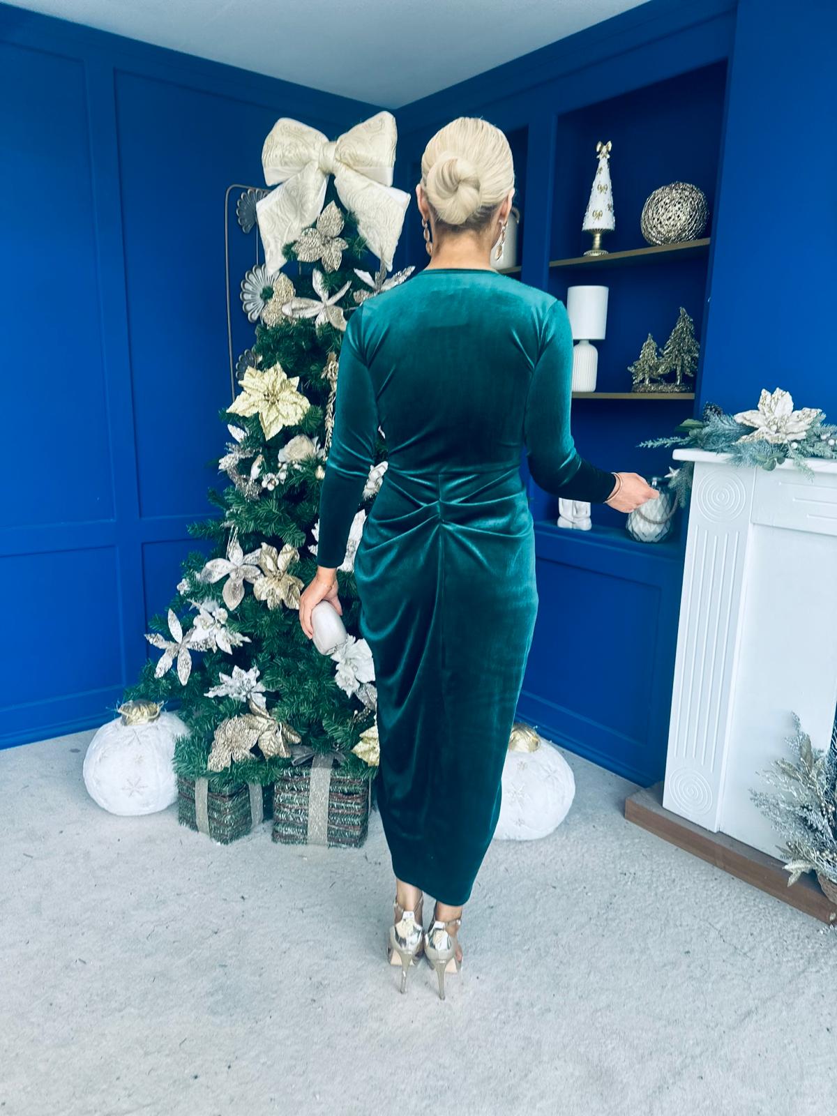 Eleanor Plunge Neck Velvet Occasion Dress Forest