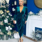 Eleanor Plunge Neck Velvet Occasion Dress Forest
