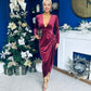 Eleanor Plunge Neck Velvet Occasion Dress Burgundy