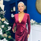 Eleanor Plunge Neck Velvet Occasion Dress Burgundy