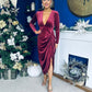 Eleanor Plunge Neck Velvet Occasion Dress Burgundy