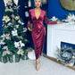 Eleanor Plunge Neck Velvet Occasion Dress Burgundy
