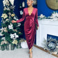 Eleanor Plunge Neck Velvet Occasion Dress Burgundy