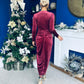 Eleanor Plunge Neck Velvet Occasion Dress Burgundy