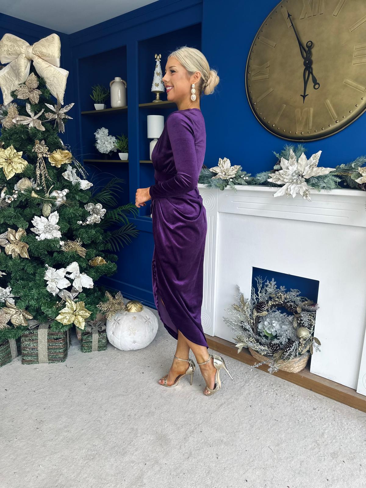 Eleanor Plunge Neck Velvet Occasion Dress Violet