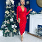 Eleanor Plunge Neck Velvet Occasion Dress Red