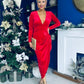Eleanor Plunge Neck Velvet Occasion Dress Red