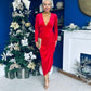 Eleanor Plunge Neck Velvet Occasion Dress Red