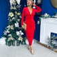 Eleanor Plunge Neck Velvet Occasion Dress Red