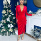 Eleanor Plunge Neck Velvet Occasion Dress Red