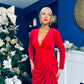 Eleanor Plunge Neck Velvet Occasion Dress Red