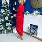 Eleanor Plunge Neck Velvet Occasion Dress Red