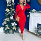 Eleanor Plunge Neck Velvet Occasion Dress Red