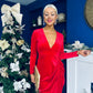 Eleanor Plunge Neck Velvet Occasion Dress Red