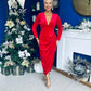 Eleanor Plunge Neck Velvet Occasion Dress Red